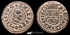 Felipe IV (1621-1665)  Æ Bronze 8 Maravedis 2.53 g. 22 mm. Madrid 1662-MD-Y Near extremely fine