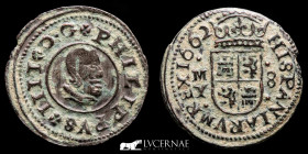 Felipe IV (1621-1665)  Æ Bronze 8 Maravedis 2,21 g. 22 mm. Madrid 1662-MY Near extremely fine