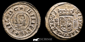 Felipe IV (1621-1665)  Æ Bronze 8 Maravedis 2.35 g. 22 mm. Coruña 1663 R Near extremely fine