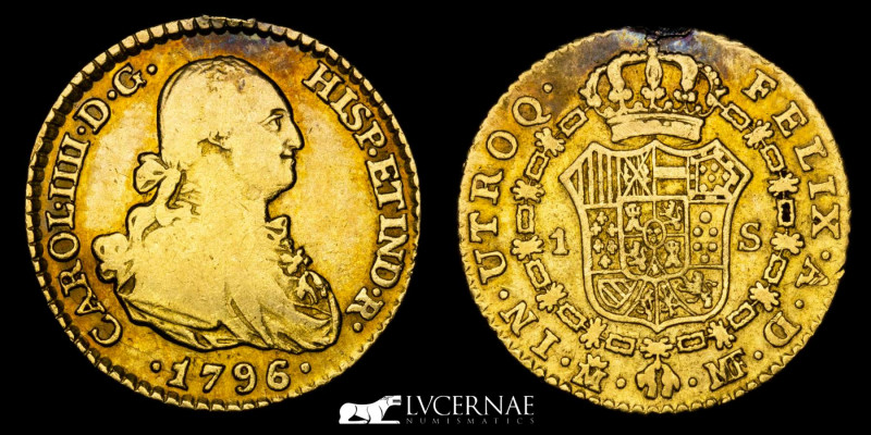 Spain - Carlos IV (1788- 1808)

Gold Escudo (3,45 g, 18 mm). Madrid, 1796. M.F

...