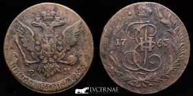 Catherine II  Copper 5 Kopeks 55.35 g • ⌀ 43 mm Ekaterinburg EM 1763 Good very fine (MBC)