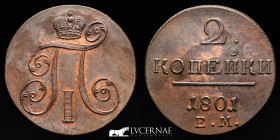 Paul I Copper 2 Kopeks 22.01 g • ⌀ 37 mm. Ekaterinburg 1801 EM Extremely fine