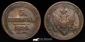 Alexander I Copper 5 Kopeks 43.52 g • ⌀ 42 mm Ekaterinburg 1809 Near extremely fine
