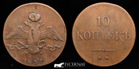 Nicholas I Copper 10 Kopeks 52.19 g • ⌀ 43 mm. Ekaterinburg EM 1837 KT Good very fine (MBC)