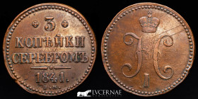 Nicholas I Copper 3 Kopeks Serebrom 20.14 g • ⌀ 37 mm. Ekaterinburg EM 1841 Good very fine (MBC)