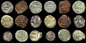 Lot of 9 bronze felus. 711-755 AD Good fine (MBC)