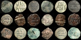 Lot of 9 bronze felus. 711-755 AD Good fine (MBC)