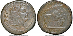 Anonymous. Ca. 217-215 BC. AE quadrans (35mm, 37.97 gm, 6h). NGC Choice VF 4/5 - 4/5. Rome, Semilibral standard. Head of Hercules right, wearing boar ...