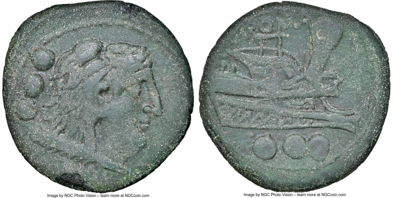 Anonymous. After ca. 211 BC. AE quadrans (20mm, 3.86 gm, 12h). NGC XF 5/5 - 3/5,...