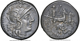 L. Caecilius Metellus Diadematus (ca. 128 BC). AR denarius (17mm, 3.93 gm, 4h). NGC XF 5/5 - 2/5, scratches. Head of Roma right, wearing pendant earri...