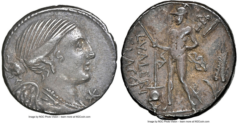L. Valerius Flaccus (ca. 108-107 BC). AR denarius (18mm, 3.84 gm, 3h). NGC Choic...