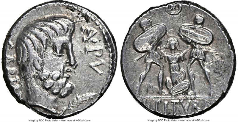 L. Titurius L.f. Sabinus (ca. 89 BC). AR denarius (17mm, 3.96 gm, 5h). NGC Choic...