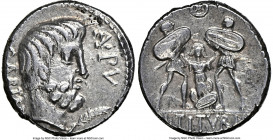 L. Titurius L.f. Sabinus (ca. 89 BC). AR denarius (17mm, 3.96 gm, 5h). NGC Choice VF 4/5 - 4/5. Rome. SABIN / A•PV, bearded head of king Tatius right,...