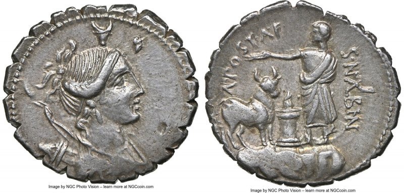 A. Postumius Albinus (ca. 81 BC). AR denarius serratus (19mm, 3.81 gm, 11h). NGC...