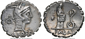 L. Roscius Fabatus (64/59 BC). AR denarius serratus (18mm, 3.87 gm, 6h). NGC Choice XF 5/5 - 2/5, smoothing, scratches. Rome. L ROSCI, head of Juno So...