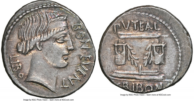 L. Scribonius Libo (ca. 62 BC). AR denarius (19mm, 4.02 gm, 4h). NGC Choice XF 4...