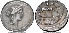 M. Aemilius Lepidus (61/58 BC). AR denarius (18mm, 3.65 gm, 6h). NGC XF 3/5 - 3/5. Rome. Diademed female head right / AN•XV•PR•H•O•C•S / M LEPIDVS, eq...