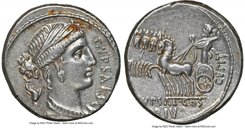 P. Plautius Hypsaeus (ca. 60 BC). AR denarius (17mm, 3.85 gm, 7h). NGC AU 4/5 - ...