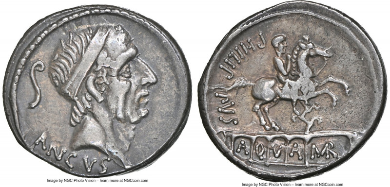 L. Marcius Philippus (57/6 BC). AR denarius (18mm, 4.02 gm, 7h). NGC XF 4/5 - 5/...