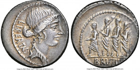 Q. Servilius Caepio (M. Junius) Brutus, as Moneyer (54 BC). AR denarius (19mm, 4.02 gm, 5h). NGC XF 4/5 - 2/5, smoothing, scratch, bankers mark. Rome....