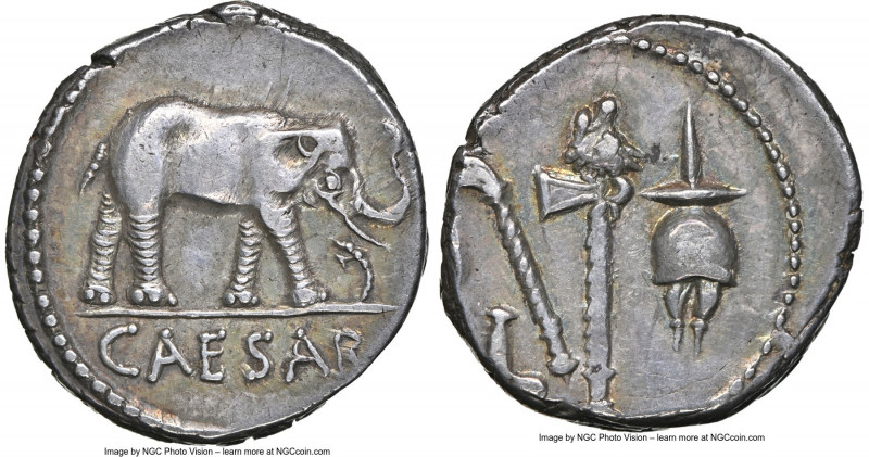 Julius Caesar, as Dictator (49-44 BC). AR denarius (18mm, 4.04 gm, 3h). NGC XF 4...