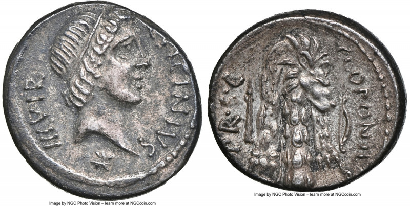 Q. Sicinius and C. Coponius (ca. 49 BC). AR denarius (18mm, 3.99 gm, 4h). NGC AU...