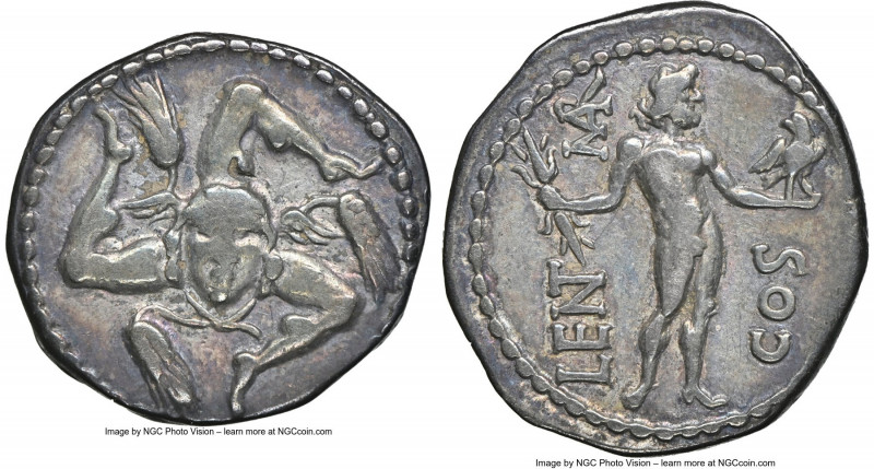 L. Lentulus and C. Marcellus (49 BC). AR denarius (19mm, 3.80 gm, 9h). NGC Choic...
