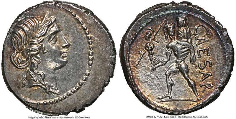 Julius Caesar, as Dictator (49-44 BC). AR denarius (18mm, 3.82 gm, 6h). NGC Choi...