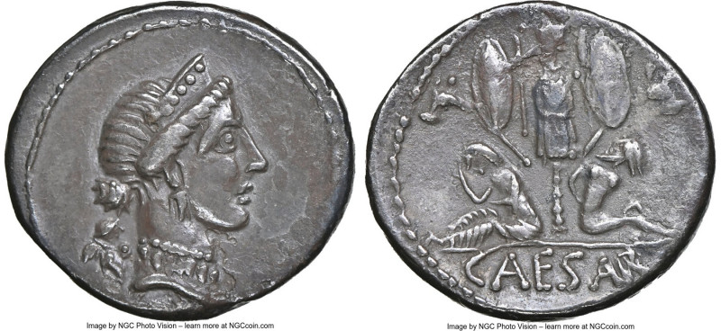 Julius Caesar, as Dictator (49-44 BC). AR denarius (19mm, 3.86 gm, 6h). NGC XF 5...