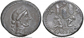 Julius Caesar, as Dictator (49-44 BC). AR denarius (19mm, 3.86 gm, 6h). NGC XF 5/5 - 3/5. Military mint traveling with Caesar in Spain, ca. late 46-ea...