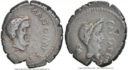 Marc Antony, as Imperator and Triumvir (44-43 BC), with Divus Julius Caesar. AR denarius (18mm, 3.55 gm, 11h). NGC Choice VF 4/5 - 2/5. Military mint ...