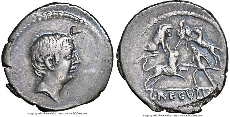 L. Livineius Regulus (42 BC). AR denarius (18mm, 3.67 gm, 11h). NGC VF 4/5 - 3/5...