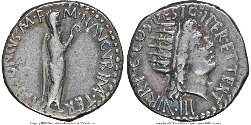 Marc Antony, as Imperator and Triumvir (43-30 BC). AR denarius (19mm, 3.95 gm, 3...