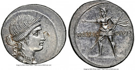 Octavian, as Sole Imperator (30-27 BC). AR denarius (19mm, 3.73 gm, 4h). NGC MS 5/5 - 3/5, bankers mark. Uncertain Italian (Rome or Brundisium?) mint,...