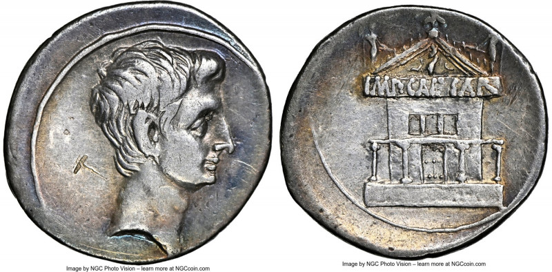 Octavian, as Sole Imperator (30-27 BC). AR denarius (19mm, 3.68 gm, 8h). NGC Cho...