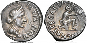 Augustus (27 BC-AD 14), with P. Petronius Turpilianus, as Moneyer. AR denarius (17mm, 3.72 gm, 8h). NGC Choice VF 3/5 - 3/5, bankers mark. Rome, ca. 1...