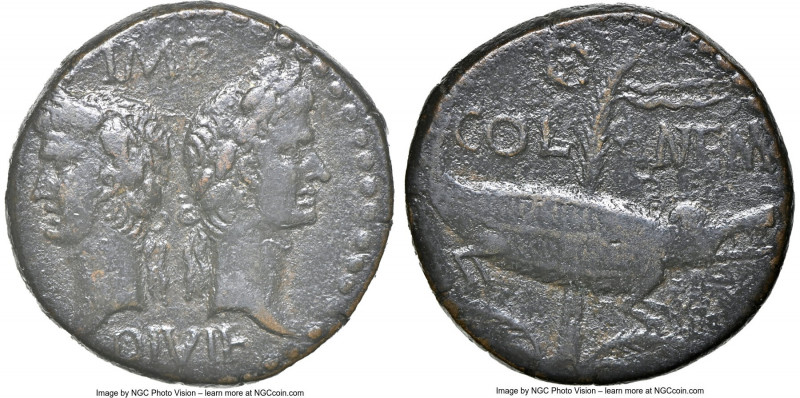 Augustus (27 BC-AD 14), with Marcus Agrippa (died 12 BC). AE dupondius or as (26...