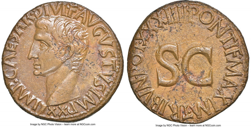 Augustus (27 BC-AD 14). AE as (28mm, 11.18 gm, 1h). NGC AU 5/5 - 3/5. Rome, AD 1...