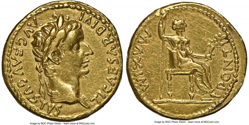 Tiberius (AD 14-37). AV aureus (19mm, 7.75 gm, 7h). NGC XF 5/5 - 2/5, ex-jewelry...