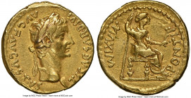 Tiberius (AD 14-37). AV aureus (19mm, 7.65 gm, 8h). NGC Choice VF 5/5 - 2/5, ex-jewelry, scuff. Lugdunum, ca. AD 14-17. TI CAESAR DIVI-AVG F AVGVSTVS,...