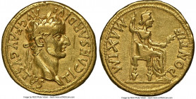 Tiberius (AD 14-37). AV aureus (19mm, 7.76 gm, 7h). NGC VF 5/5 - 2/5, scratches, scuff. Lugdunum, ca. AD 14-17. TI CAESAR DIVI-AVG F AVGVSTVS, laureat...