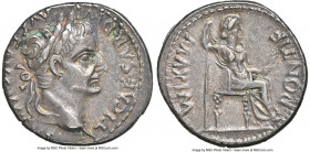 Tiberius (AD 14-37). AR denarius (18mm, 3.84 gm, 10h). NGC XF 4/5 - 4/5. Lugdunum, ca. AD 15-18. TI CAESAR DIVI-AVG F AVGVSTVS, laureate head of Tiber...