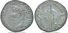Tiberius (AD 14-37). AE as (27mm, 10.77 gm, 5h). NGC AU 4/5 - 4/5. Rome, AD 35-36. TI CAESAR DIVI AVG F AVGVST IMP VIII, laureate head of Tiberius lef...