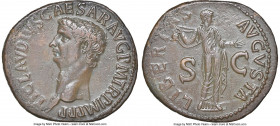 Claudius I (AD 41-54). AE as (31mm, 10.68 gm, 6h). NGC XF S 5/5 - 4/5, Fine Style. Rome, ca. AD 50-54. TI CLAVDIVS CAESAR AVG P M TR P IMP P P, bare h...