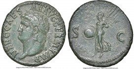 Nero (AD 54-68). AE as (27mm, 10.45 gm, 6h). NGC XF 5/5 - 3/5. Rome, ca. AD 65. NERO•CAES-AR•AVG•GERM•IMP, laureate head of Nero left / Victory flying...