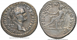 Titus, as Augustus (AD 79-81). AR denarius (19mm, 3.66 gm, 4h). NGC Choice VF 5/5 - 3/5. Rome, after 1 July AD 79. IMP TITVS CAES VESPASIAN AVG P M, l...
