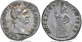 Domitian, as Augustus (AD 81-96). AR denarius (19mm, 3.47 gm, 5h). NGC Choice AU 5/5 - 5/5. Rome, 14 September AD 90-13 September AD 91. IMP CAES DOMI...