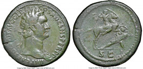 Domitian, as Augustus (AD 81-96). AE sestertius (35mm, 27.86 gm, 6h). NGC Choice Fine 4/5 - 3/5, Fine Style. Rome, AD 86. IMP CAES DOMIT AVG GERM-COS ...