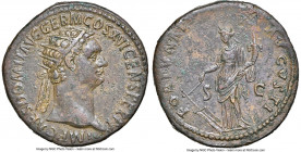 Domitian, as Augustus (AD 81-96). AE dupondius (28mm, 12.58 gm, 4h). NGC Choice XF 5/5 - 3/5. Rome, AD 92-94. IMP CAES DOMIT AVG GERM COS XVI CENS PER...