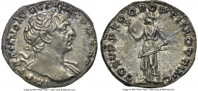 Trajan (AD 98-117). AR denarius (18mm, 3.17 gm, 6h). NGC AU 4/5 - 3/5, flan flaw. Rome, AD 111. IMP TRAIANO AVG GER DAC P M TR P , laureate bust right...